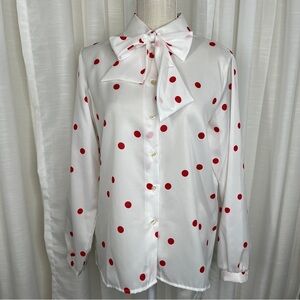 Vintage Red polka dot neck tie button down blouse